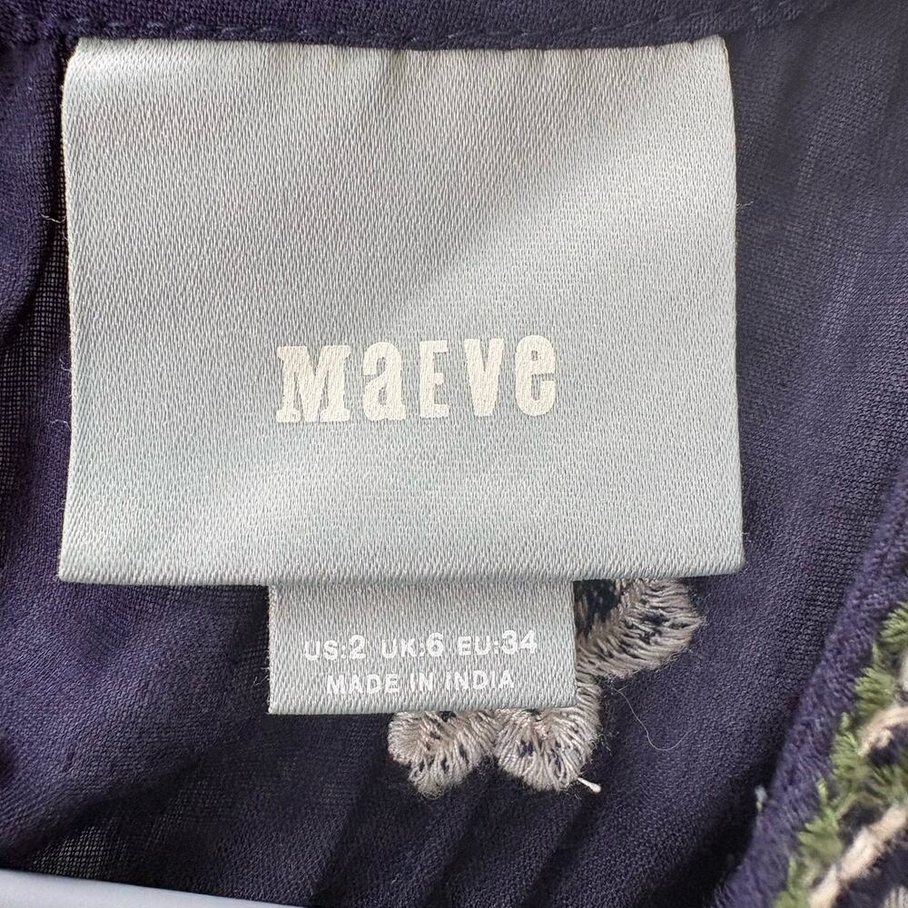 Anthropologie Maeve Rosa Embroidered Swing Shift Dress Navy Floral Cotton US 2 - Picture 12 of 16